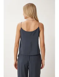 Women's Anthracite Straps Woven Blouse Pants Suit - 6