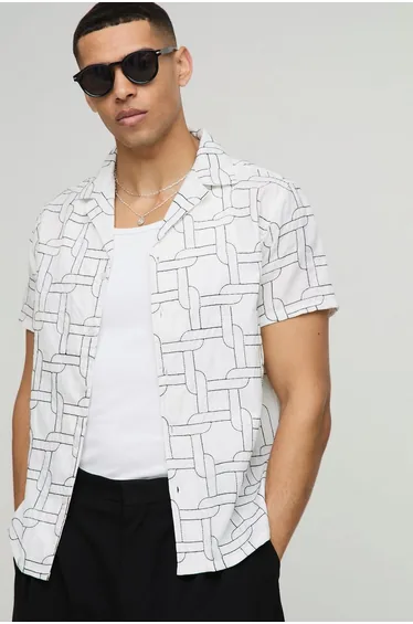  قميص بتطريز بمظهر كتان - بيج 