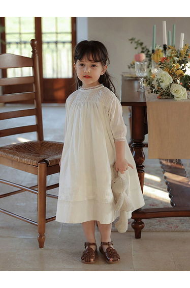 Girls White Cotton Embroidered Dress