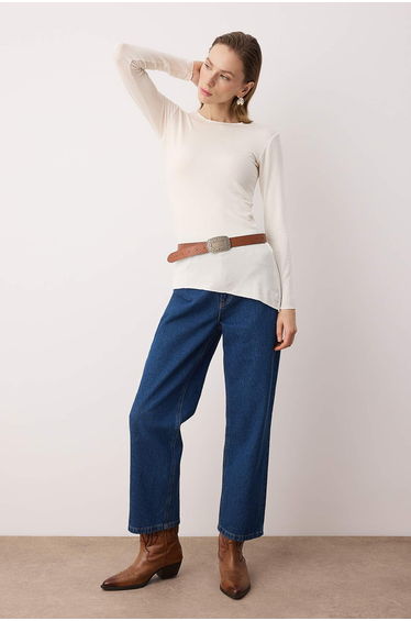 Ecru Asymmetric Long Sleeve Premium Soft Knitted Blouse