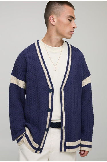 Oversized Drop Shoulder Boucle Twisted Knitted Cardigan
