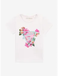 Guess Girls Tropical Logo T-Shirt in White
