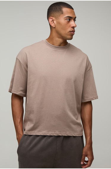 Basic Oversized Boxy Crew Neck T-Shirt - mocha