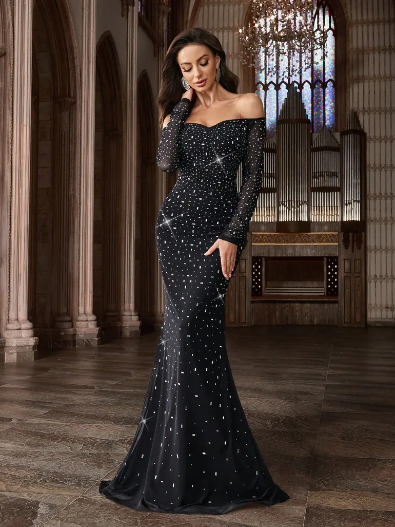 Rhinestone Chic Evening Elegant Charming Spring Hot Drill Formal Dress QOQ  Black : Evening Dresses : VogaCloset Qatar