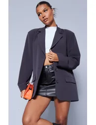 Grey Oversized Longline Curved Hem Blazer