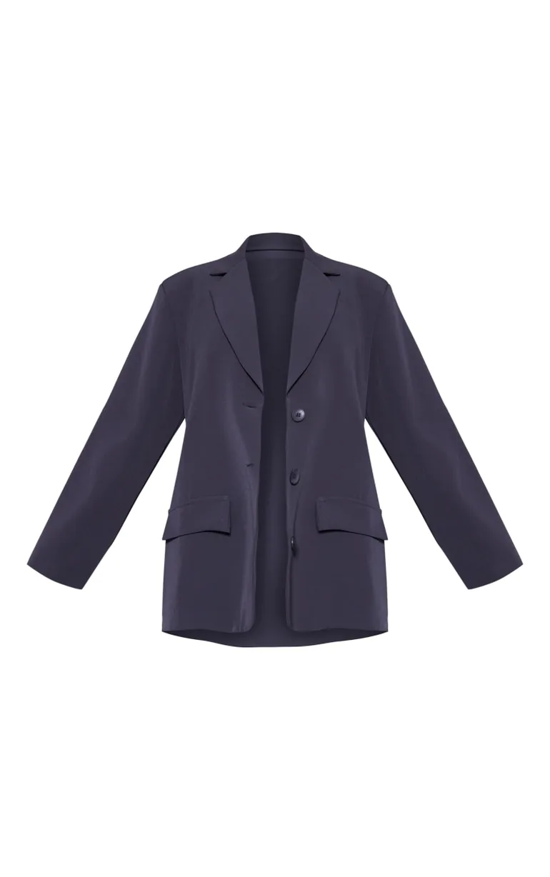 Grey Oversized Longline Curved Hem Blazer - 4