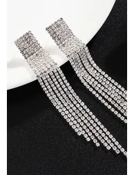 Silver Chain Tassel Earrings - 2