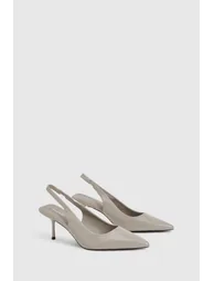 Patent Slingback Stitch Detail Court Shoe Heels - grey - 1