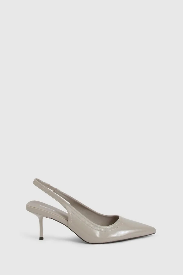 Patent Slingback Stitch Detail Court Shoe Heels - grey - 2