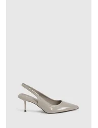 Patent Slingback Stitch Detail Court Shoe Heels - grey - 2