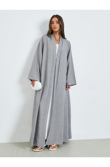 Grey Front Open Flared Solid Abaya