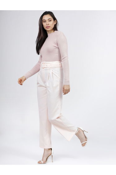 High Rise Pleated Parallel Wide Leg Trouser