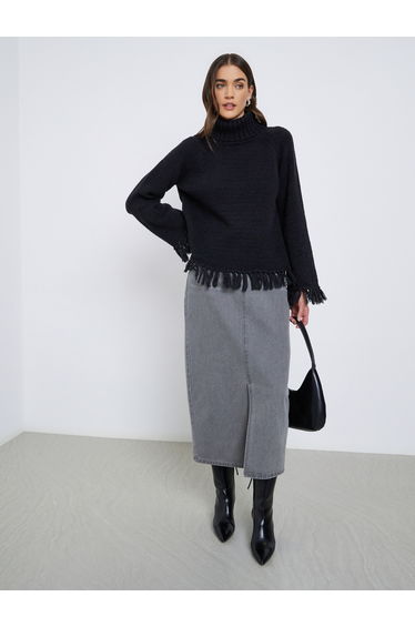 Black Fringe Hem Sweater