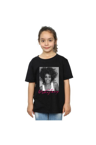 Whitney Houston Girls Smile Photograph Cotton T-Shirt - Black