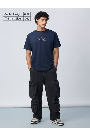 Men Navy Blue Relaxed Fit T-Shirt