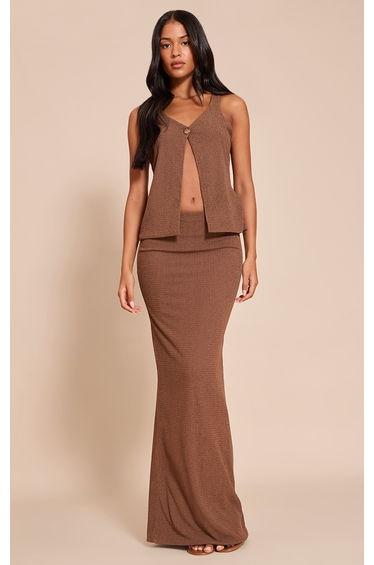 Tall Chocolate Textured Split Hem Waistcoat
