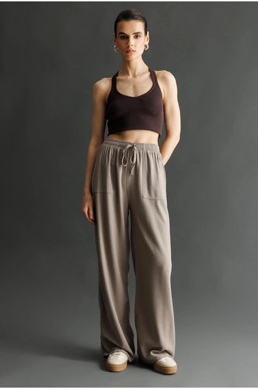 Mixray Elastic Waist Straight Leg Pants
