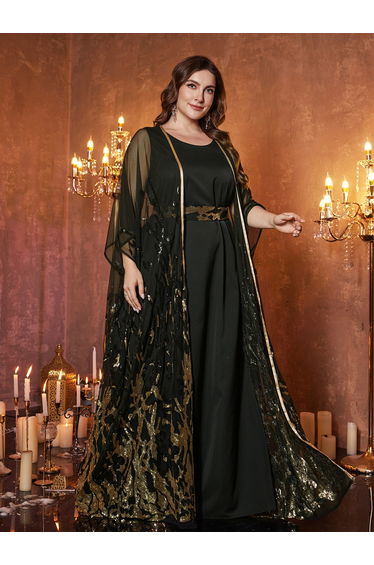 Plus Size Black Embellished Kimono with Maxi Dress Co-Ords
