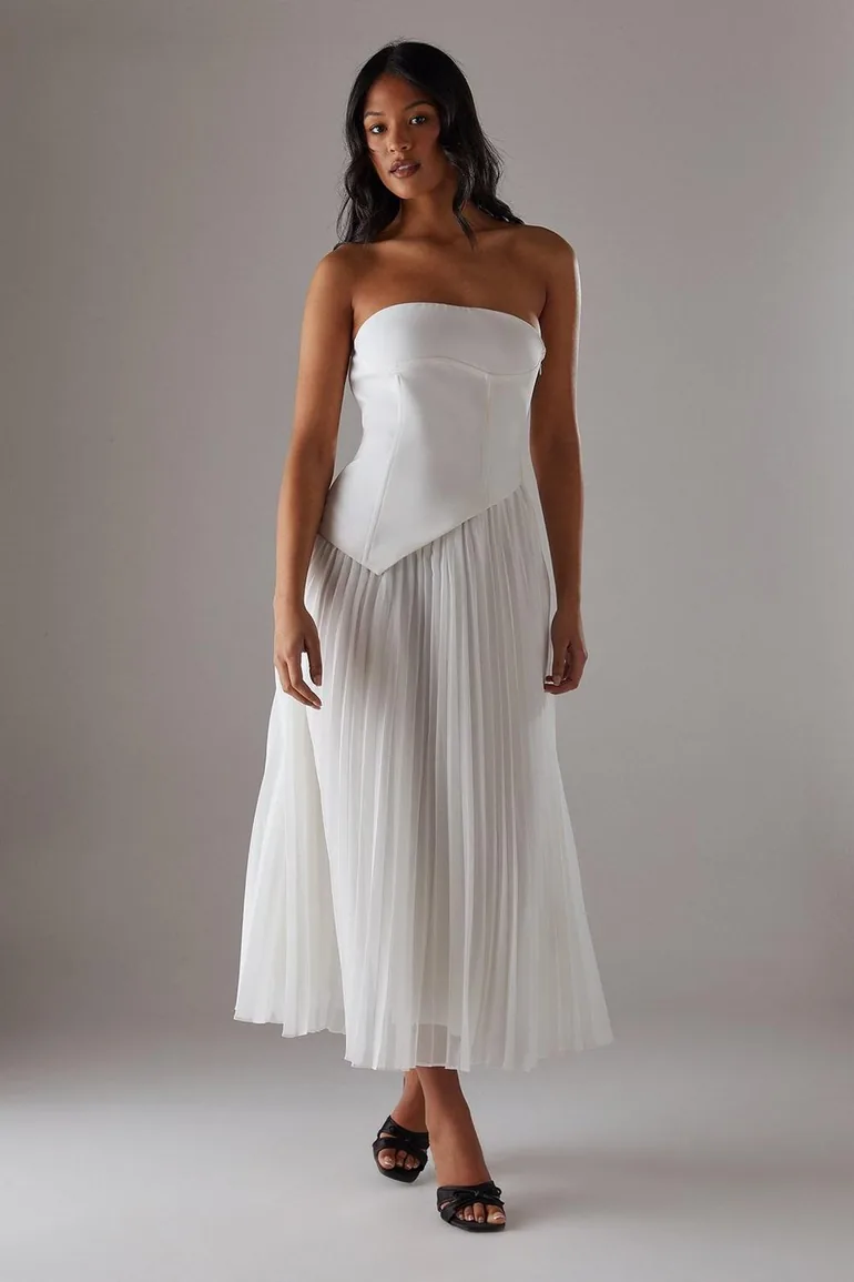 Bandeau Bodice Pleated Chiffon Midi Dress Warehouse : Bridal Dresses :  VogaCloset Iraq