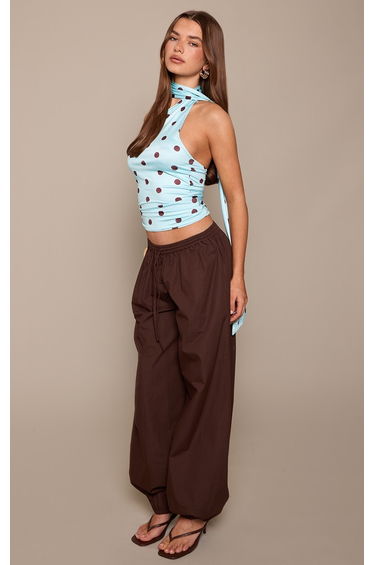 Blue Polka Dot Double Layer scarf Detail Top