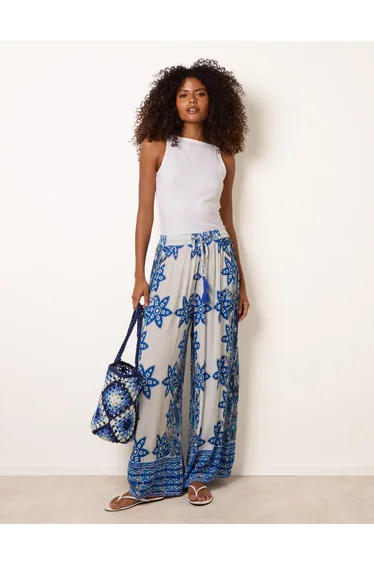 Paisley Floral Wide Leg Printed Trousers