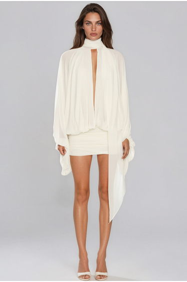 Kaseko High Neck Draped Mini Dress