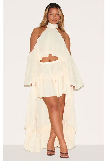 Shape Cream Chiffon High Tiered Maxi Skirt