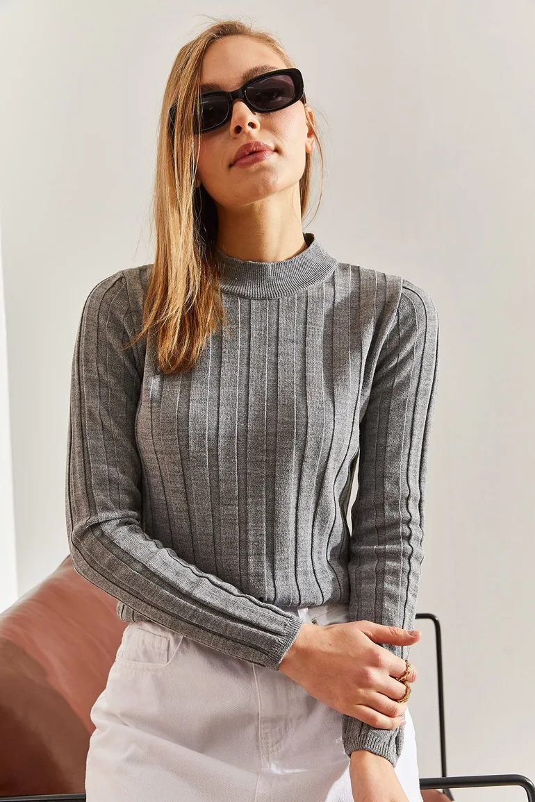 Women's Turtleneck Ribbed Knitwear Sweater - 2