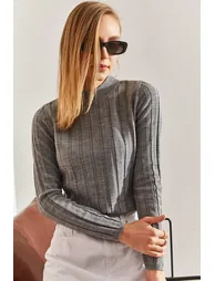 Women's Turtleneck Ribbed Knitwear Sweater - 1