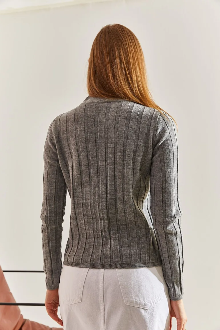 Women's Turtleneck Ribbed Knitwear Sweater - 5