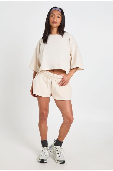 Petite Boxy Crop T-Shirt And Short Set - ecru