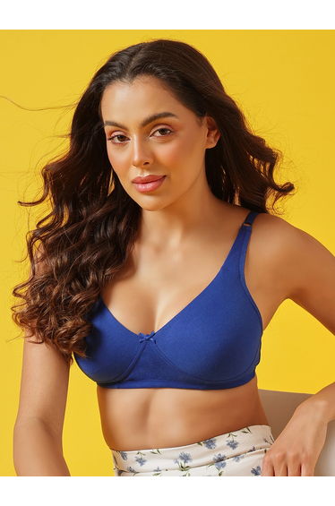 Cotton Non-Padded Non-Wired Full Coverage T-shirt Bra in Blue