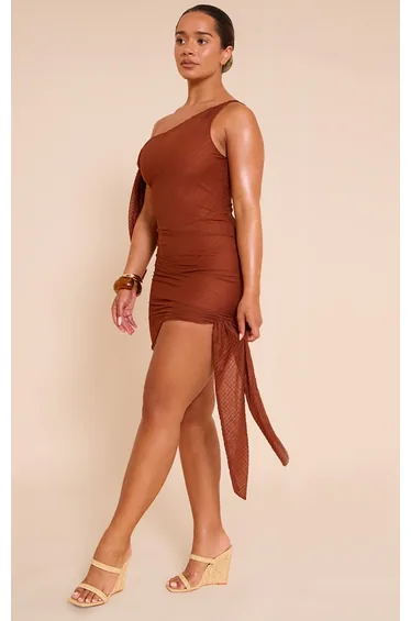 فستان قصير بربطة جانبية بأكتاف مكشوفة لون برتقالي - للمقاسات الممتلئة