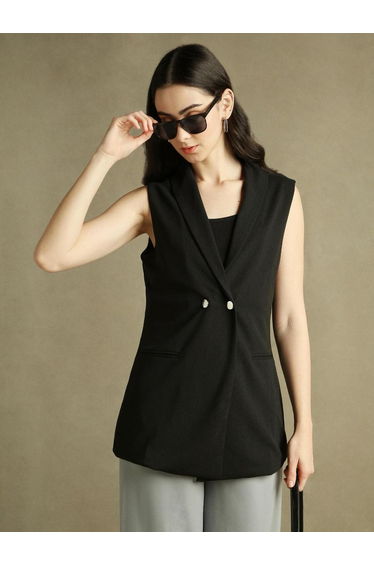 Solid Button Sleeveless Blazer