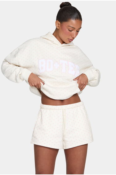 Oversized Applique Hoodie in Ivory Polka Dot