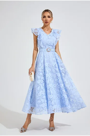 فستان ميدي بتصميم لف - أزرق