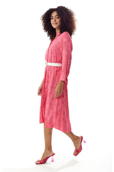 Women's Midi Dress with Long Sleeves in Pink Flamingo Print product thumbnail 4