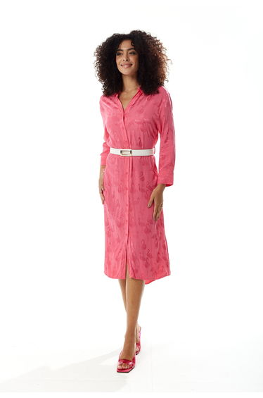 Women's Midi Dress with Long Sleeves in Pink Flamingo Print product thumbnail 2