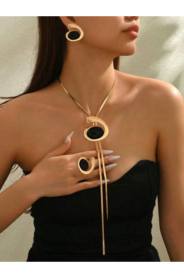 Long Tassel Y-Shape Necklace with Earrings Set