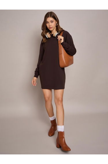 Solid Terry Oversized Mini Sweatshirt Dress