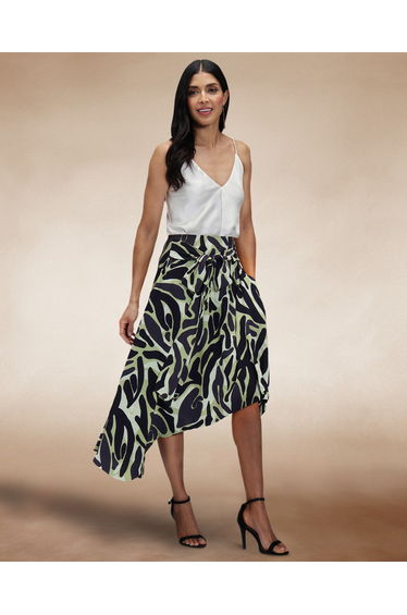 Asymmetric Hem Skirt with Bow Ties