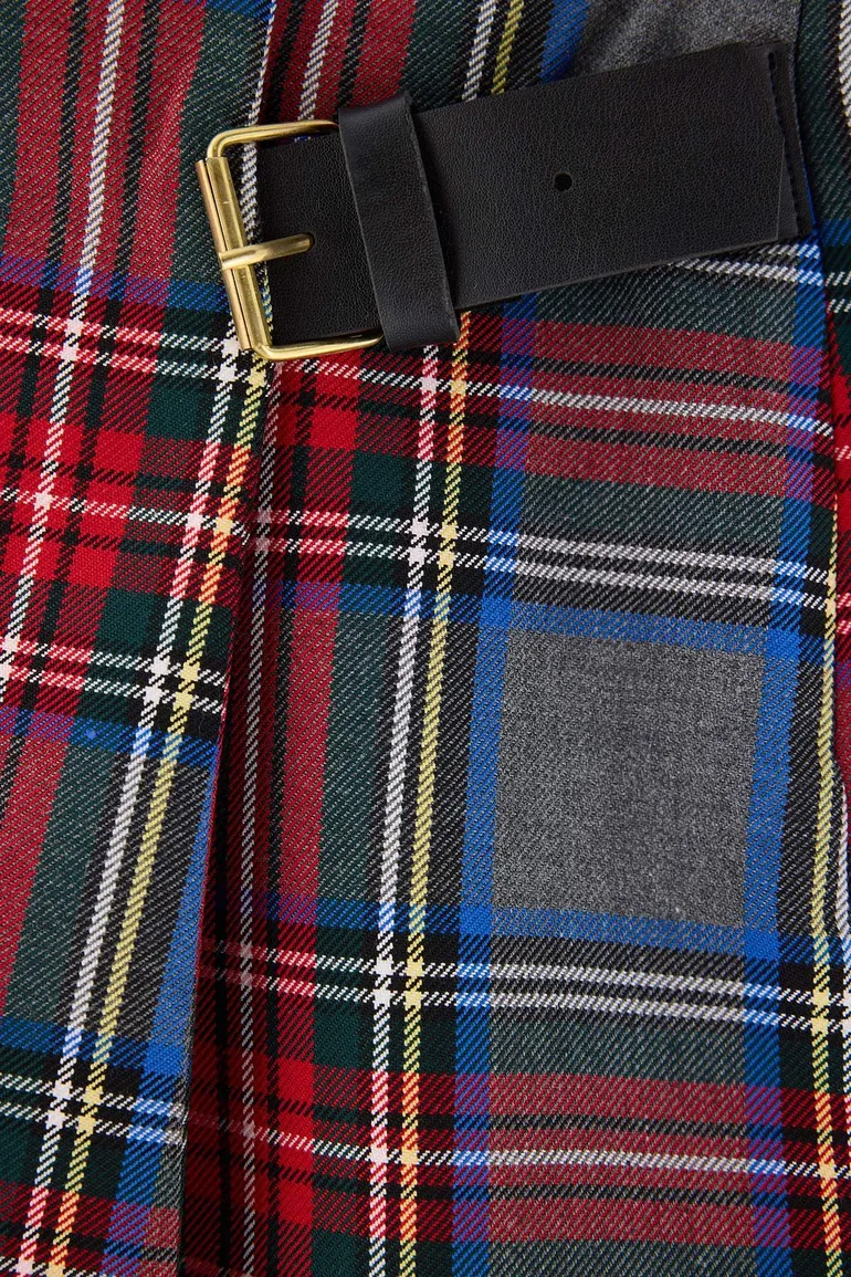 Red Short / Mini Plaid / Checkered Woven Skirt - 7