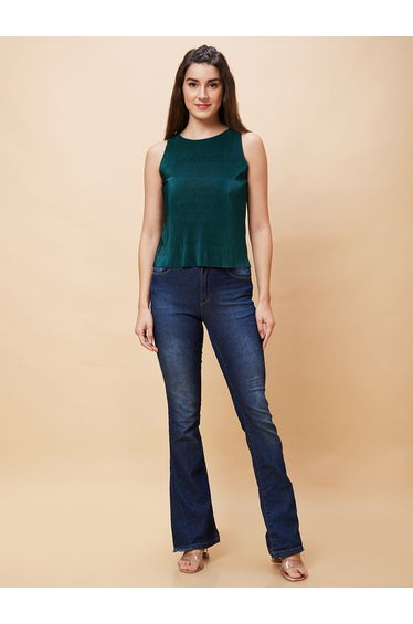 Textured Round Neck Sleeveless Top