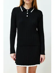 Black Sweater/Skirt Knitwear Top and Bottom Set - 3