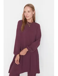Purple Elastic Arms Wide Leg Aerobin Tunic-Pants Woven Suit