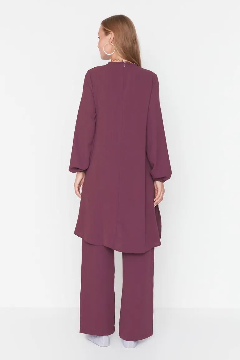 Purple Elastic Arms Wide Leg Aerobin Tunic-Pants Woven Suit - 6