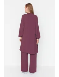 Purple Elastic Arms Wide Leg Aerobin Tunic-Pants Woven Suit - 6