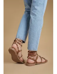 Micheala Faux Leather Studded Gladiator Flat Sandals - 1