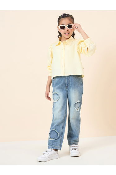 Girls Ripped Acid Wash Faded Jeans