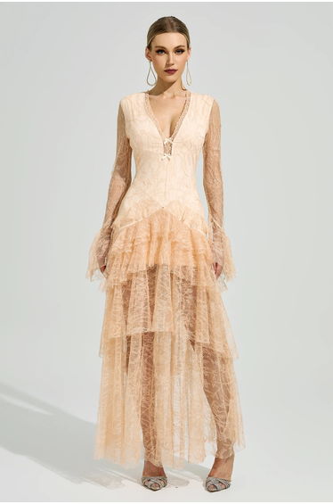 Bourgeois Champagne V-Neck Formal Dress